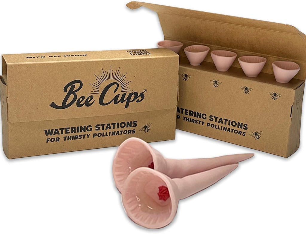 5 Pack, Bee Watering Station, 100% Handmade Porcelain, Bee and Butterfly Feeder for Garden, Outdoor Feeders for Thirsty Pollinators, Plastic Free, Bee Attracting Glaze (5, Sweetheart Pink)