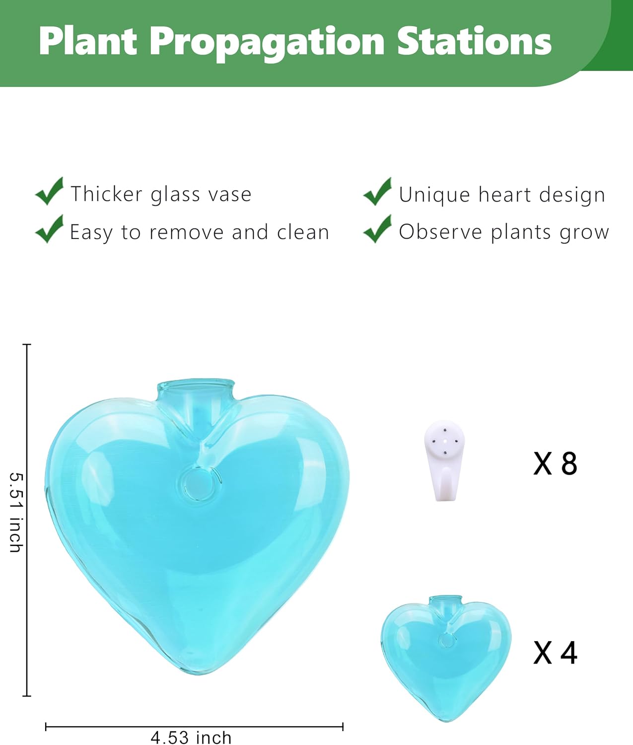 Nacome Wall Hanging Glass Planter Terrarium Plant Propagation Station, 4 Pack Heart Shape Vase for Hydroponic Home Office Garden Decor,Unique Gardening Gifts for Plant Lovers Women Mom(Blue)