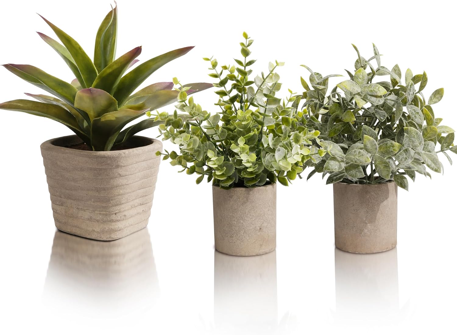 3 Pack Small Fake Plants, Artificial Agave Plants Potted for Home Decor, Faux Eucalyptus Plant Indoor for Bathroom Bedroom Kitchen Office Farmhouse Shelf Greenery Decor