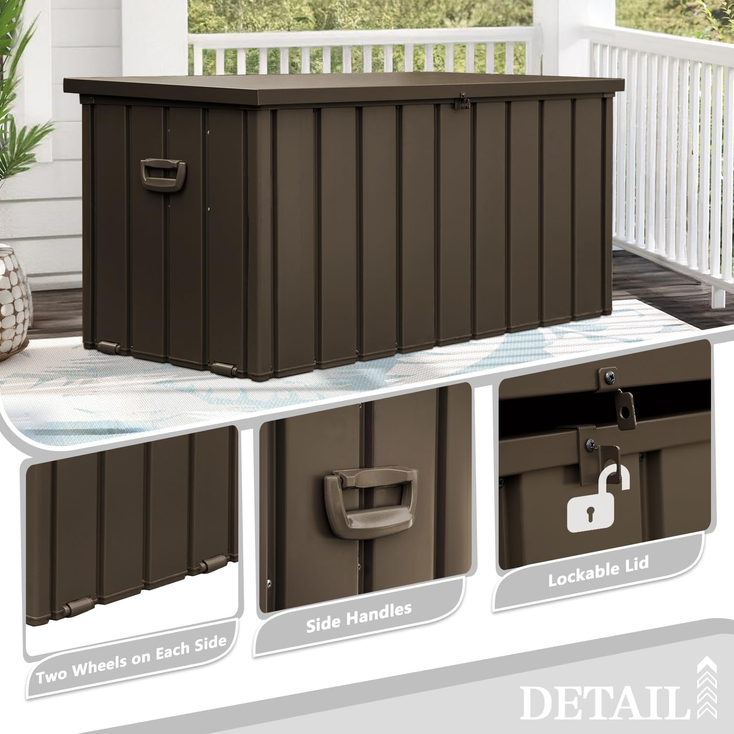 Domi 120-Gallon Outdoor Storage Box – Waterproof, Lockable Storage Cabinet for Patio Furniture, Garden Tools & Pool Supplies – Large Metal Storage for Cushions, Toys & More