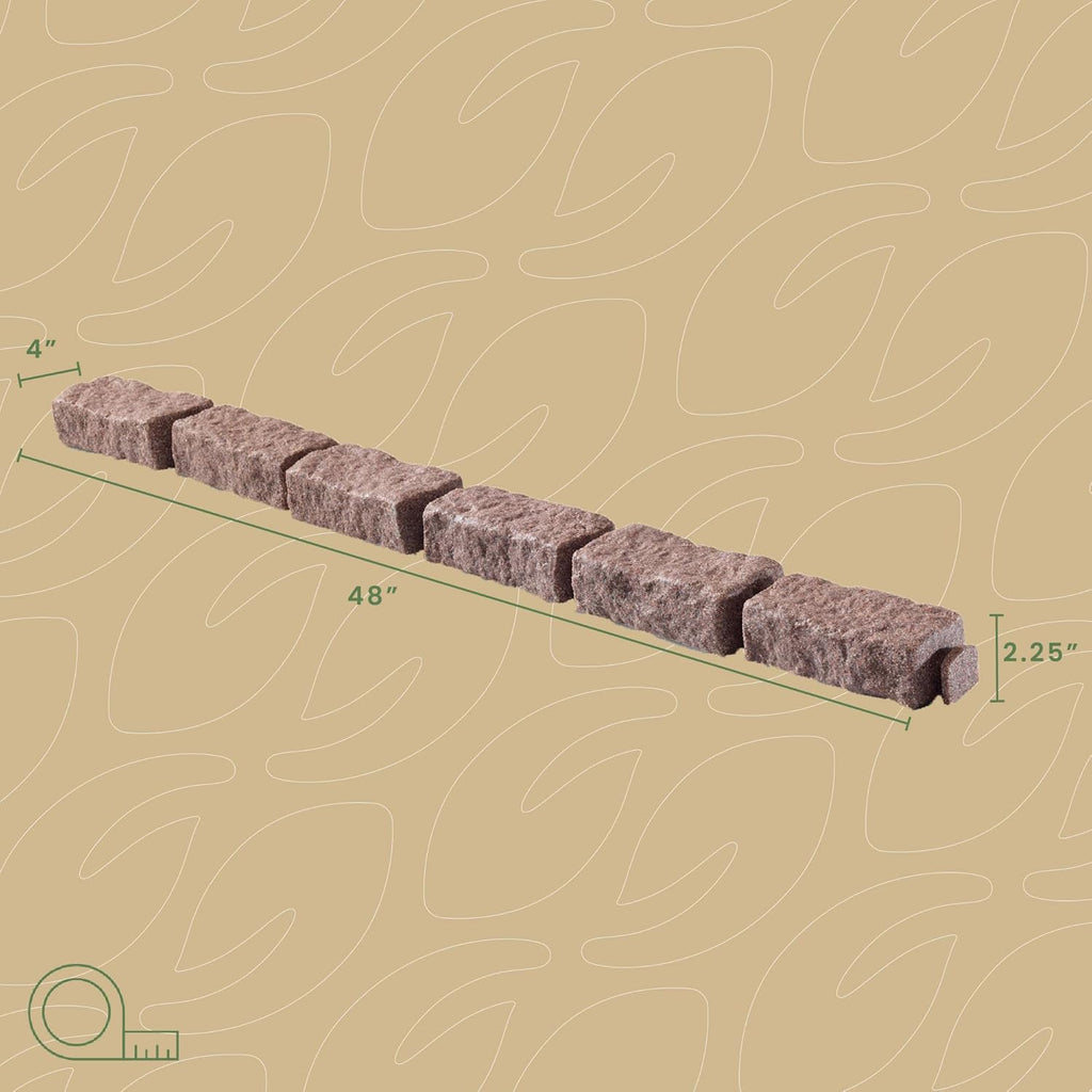 Beuta Landscape Edging | Garden Edging Border | Faux Stone Bricks for Lawn edging, Flower beds, Pathways & Yard Edging– 4 Packs | Each Section Has 6 Bricks 48"L x 4"W x 2.25"H | 12 Spikes |Cobblestone