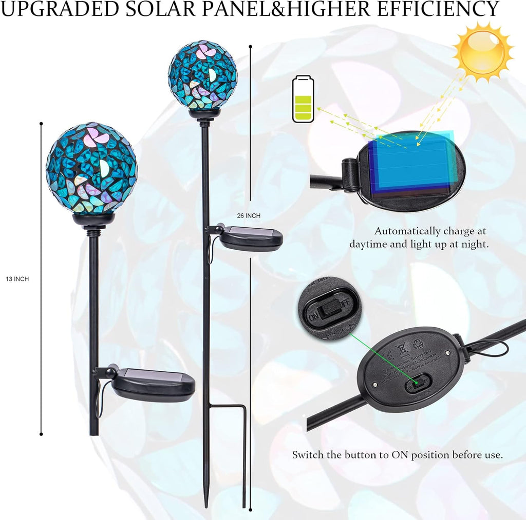 VCUTEKA Solar Lights Outdoor Decorative - Mosaic Solar Garden Light Waterpoof LED Pathway Stake Light for Landscape Lawn Patio Yard Decoration, Blue 1 Pack
