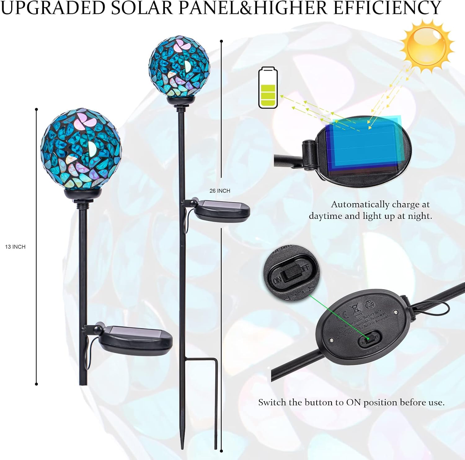 VCUTEKA Solar Lights Outdoor Decorative - Mosaic Solar Garden Light Waterpoof LED Pathway Stake Light for Landscape Lawn Patio Yard Decoration, Blue 1 Pack