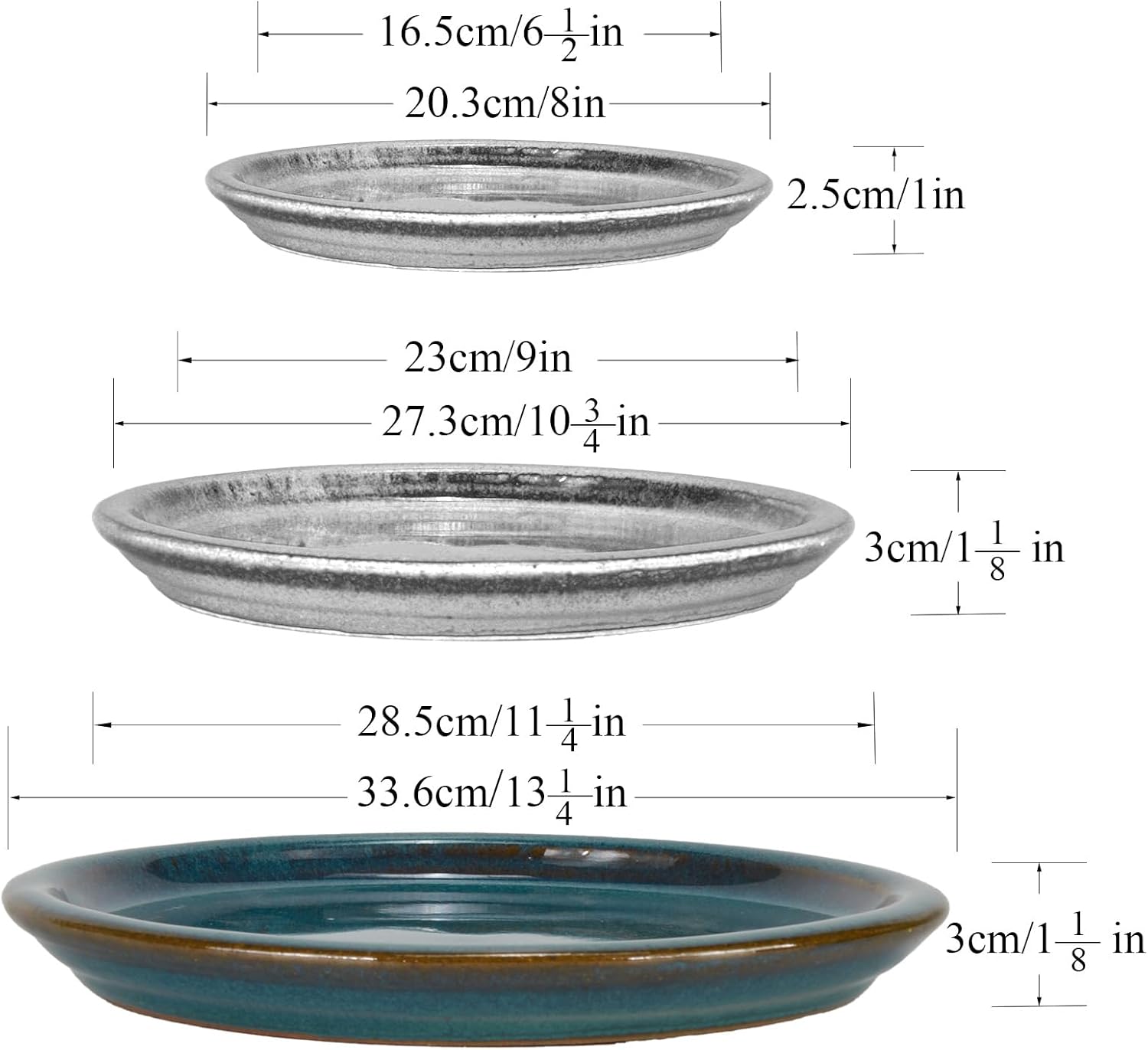 W&W Ceramic Plant Saucer - Plant Trays for Indoor Pots (Teal, 13 inches, 2 Packs)
