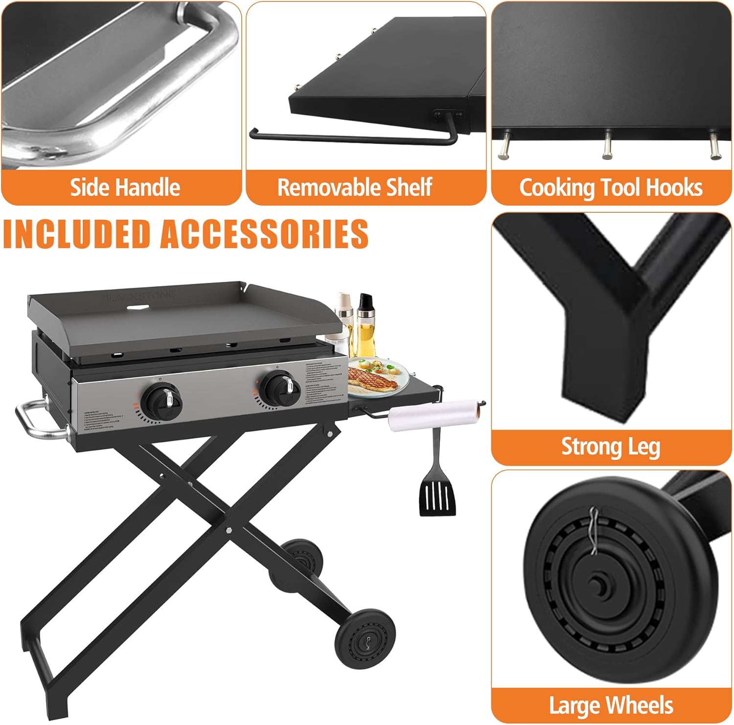 KEESHA Foldable Grill Stand for Blackstone 22'' and 17'' Griddle 1814 1971 1832 1666 1840, Portable Grill Cart Table for Outdoor and Indoor with Wheels