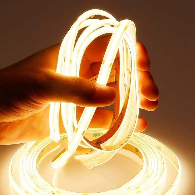 15M/49.2ft 24V COB LED Strip Light Waterproof IP65 Warm White 3000K Uniform Glow 5760LEDs CRI 93+ Flexible LED Tape Lights for DIY Cabinet Bedroom Kitchen Home Decor(No Power Supply)