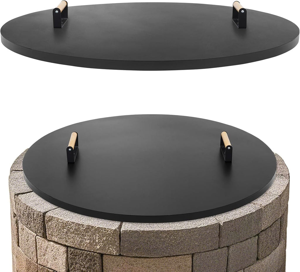 1MORE Fire Pit Lid Round 36" - Metal Firepits Cover with Wooden Handles for Patio Firepits,Rust Resistant 1.5mm Fire Pits Metal Lid, Firepits Accessory, Fire Pits Cover Round, All-season Protective