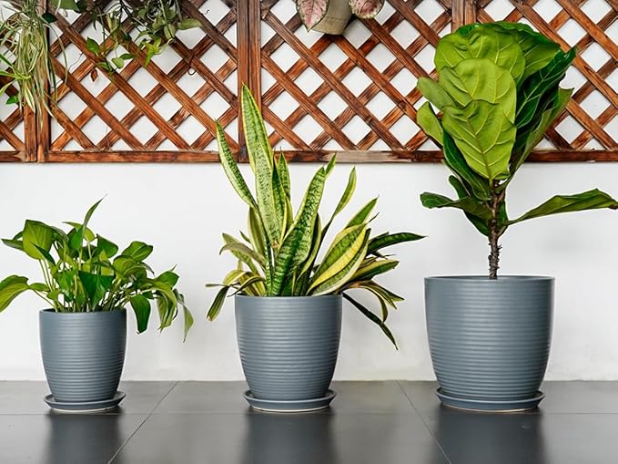 12 Inch Pots for Plants Ceramic Planter Pot Large Flower Pot with Drainage Hole and Saucer for Home Patio Garden Office Indoor Outdoor Gray