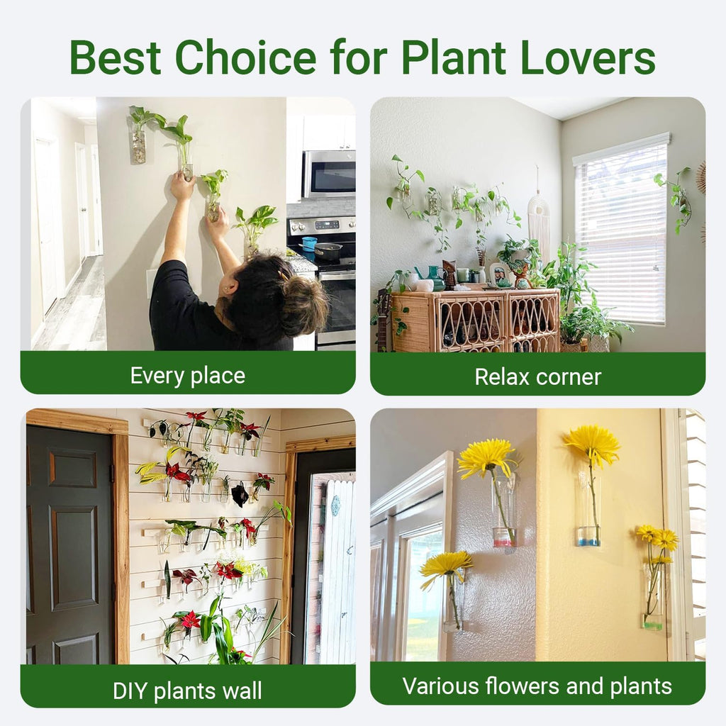 Ivolador Wall Plant Propagation Station Hanging Glass Planter Vase Terrarium Container Cylinder Shape Perfect for Propagating Hydroponic Plants Home Office Garden Decor Wedding-4PCS