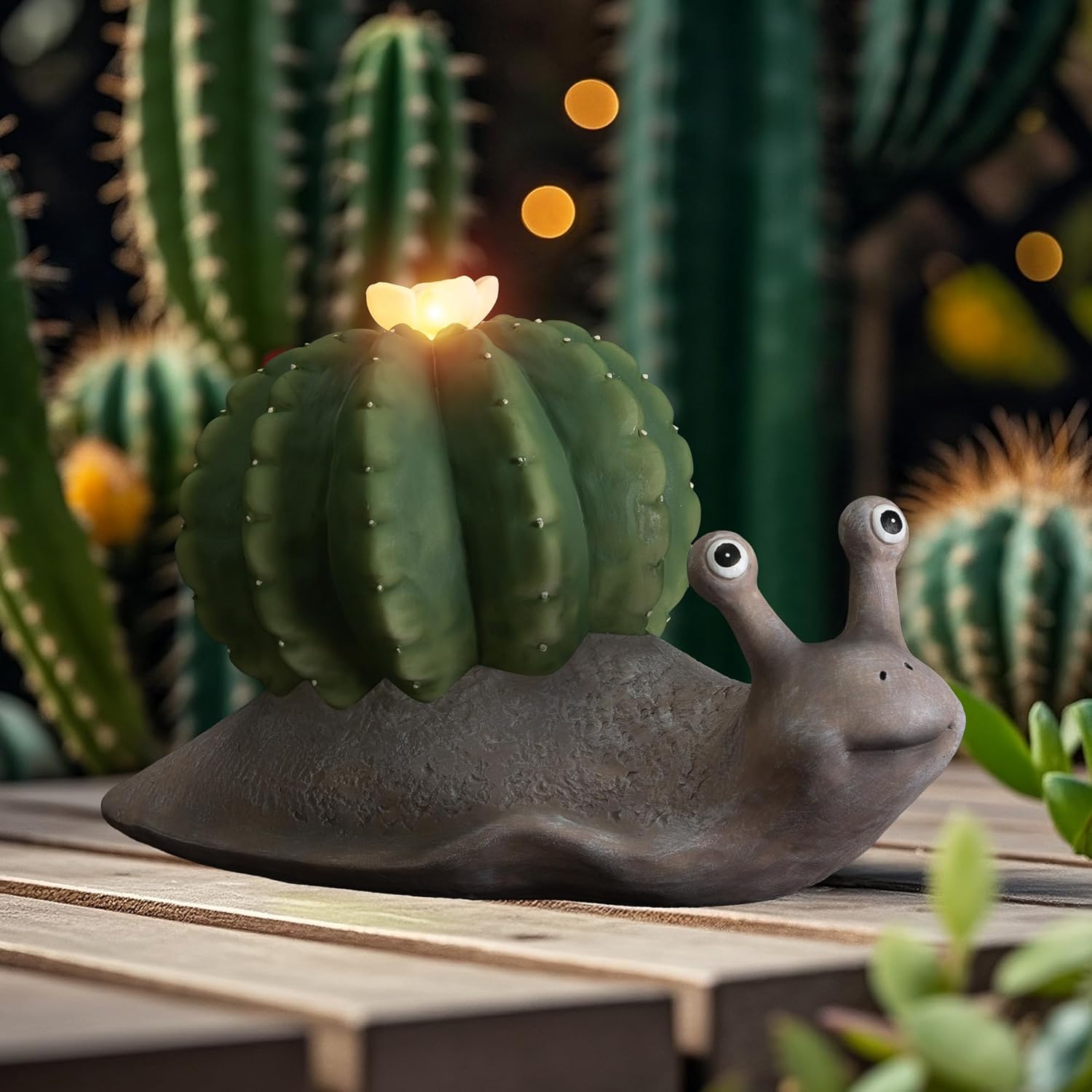 Solar Cactus Snail Statue Garden Decor Light - Outdoor Decorative LED Flower, Suitable for Patio, Lawnand Garden Decorations, Gifts for Mom