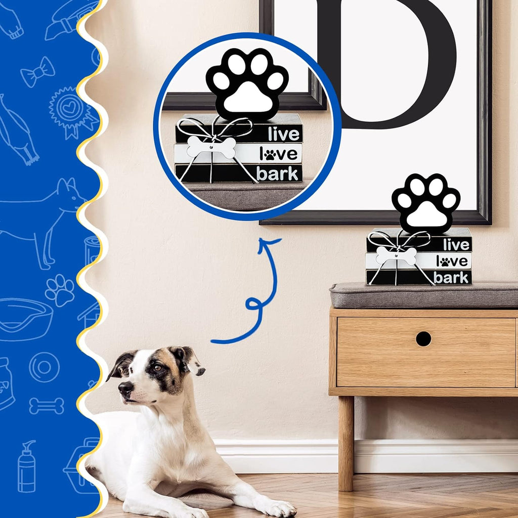 4 Pieces Dog Wooden Decor Dog Tiered Tray Decor Mini Wood Book Stacks Dog Decorative Books Wooden Book Rustic Farmhouse Decor Decorative with Tag for Tiered Tray Decor (Dog Paw)