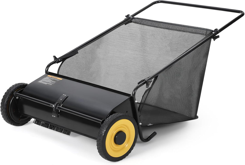 GAOMON 26-Inch Push Lawn Sweeper, Grass, Lawn and Leaf Cleanup Collector with Large 7 cu. ft. Hopper Bag, and Dual Spinning Brushes, Black