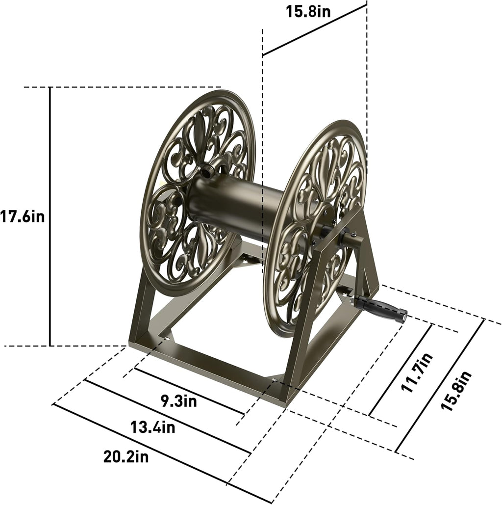 GOFORWILD Garden Wall/Floor Mount Hose Reel, Decorative Hose Reel, Garden Heavy-Duty Water Hose Holder Winder, Holds 200-Feet of 5/8-Inch Hose