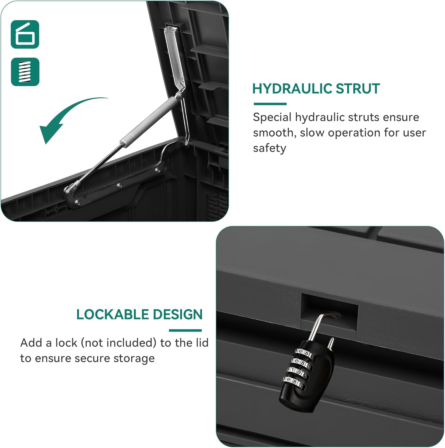 YITAHOME 80 Gallon Resin Deck Box, Weather Resistant Outdoor Rattan Storage Box, Lockable Indoor Outdoor Storage for Supplies and Essentials, Dark Gray