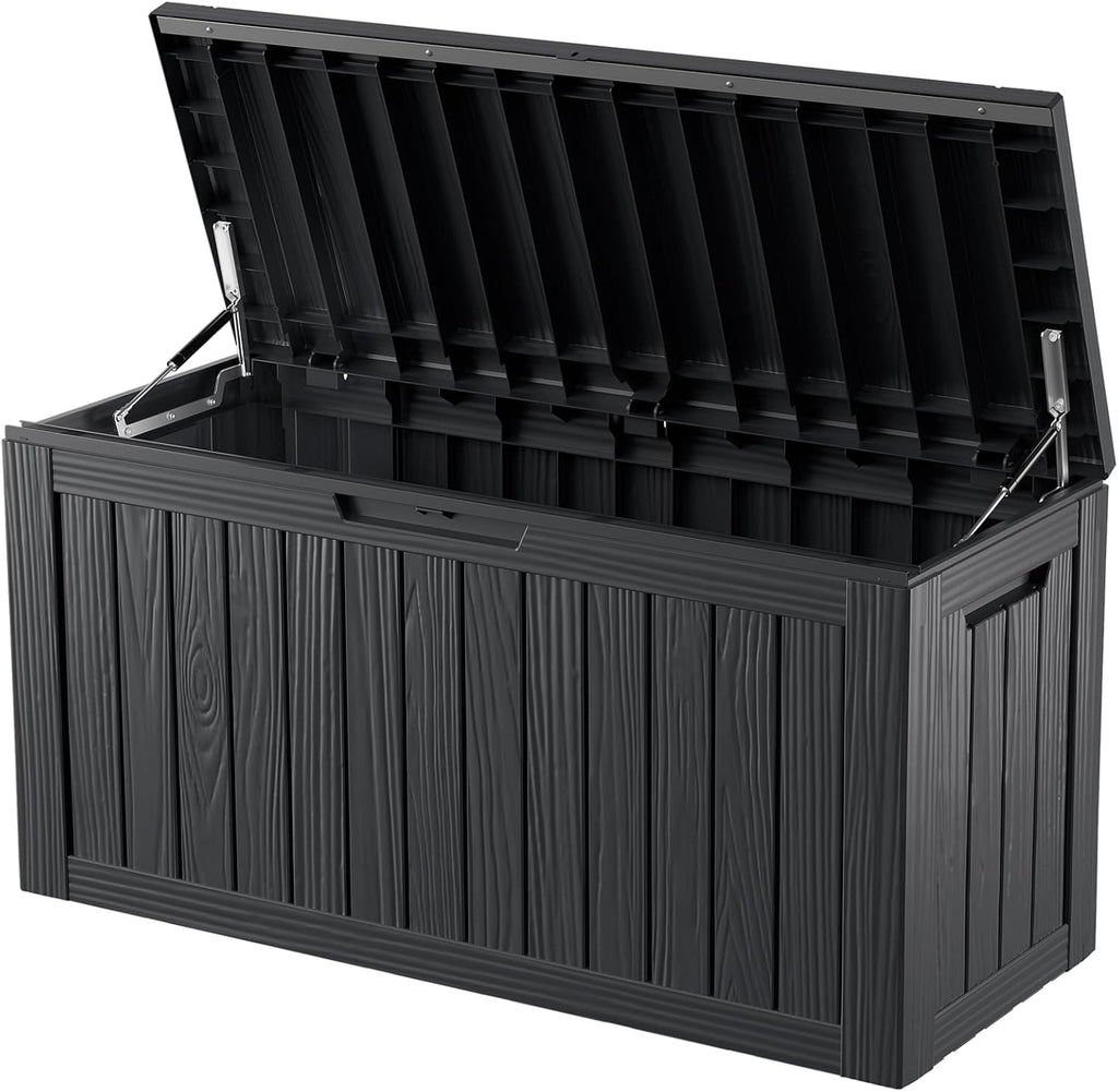 80 Gallon Deck Box, Resin Outdoor Indoor Waterproof Storage Box, Lockable Storage Box With Handle for Patio Furniture - Garden Tools - Swimming Pool Tools UV-Resistant, Black