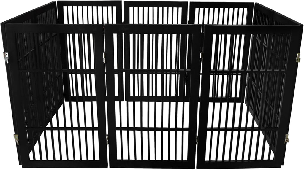 Pet Dog Gate Strong and Durable Freestanding Folding Acacia Hardwood Portable Wooden Fence Indoors or Outdoors by Urnporium (Black Pet Gate, 10 Panel 30" Tall)