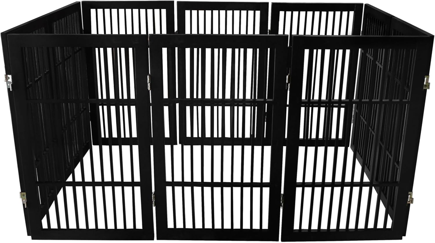 Pet Dog Gate Strong and Durable Freestanding Folding Acacia Hardwood Portable Wooden Fence Indoors or Outdoors by Urnporium (Black Pet Gate, 10 Panel 30" Tall)