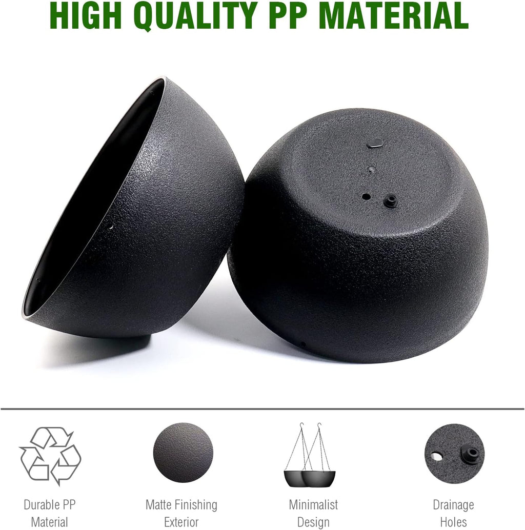 10 inch Hanging Planters for Outdoor Indoor Plants with Drainage Holes and Chain, 2 Pack Round Hanging Flower Pots for Garden Home Porch Decor, Black