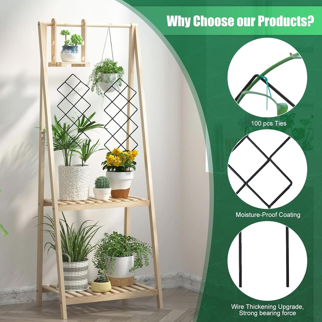 Metal Trellis for Climbing Plants Indoor, 16.36 inch Small Trellis for Potted Plants Geometric Shape Lattice for Ivy Vines Hoya Houseplants Flower 2 Pack