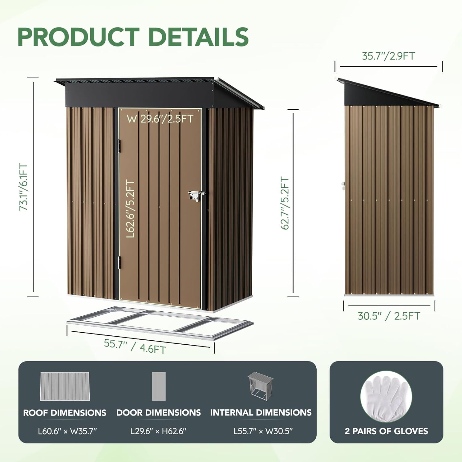 5X3FT Outdoor Steel Storage Shed with Lockable Doors, One Window,Ideal for Garden, Backyard, Patio Storage,Brown