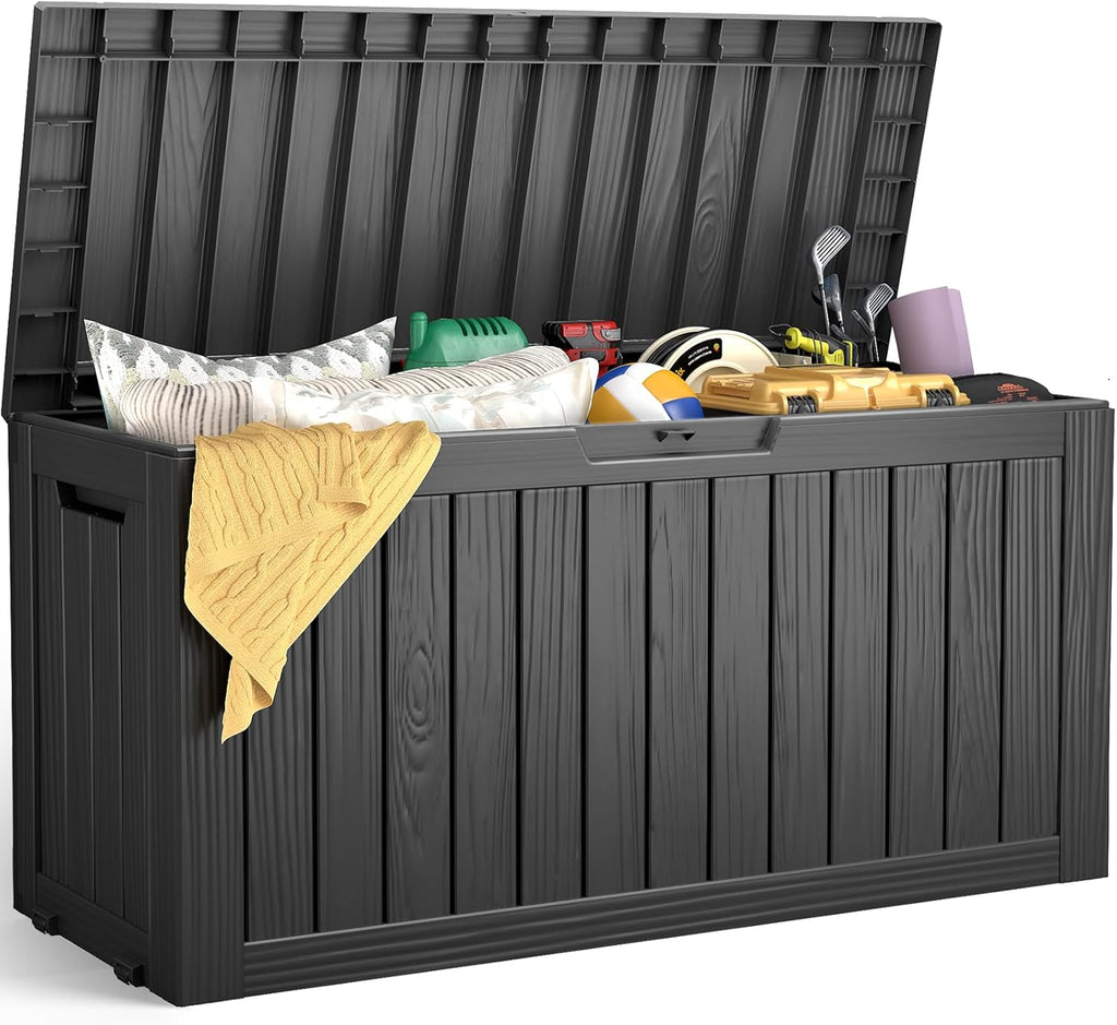 Outdoor Storage Box, 72 Gallon Waterproof Resin Deck Box, Storage Bin for Package Delivery, Patio Furniture Cushion, Garden Tools, Pool Accessories, Weatherproof and UV Resistant, Black