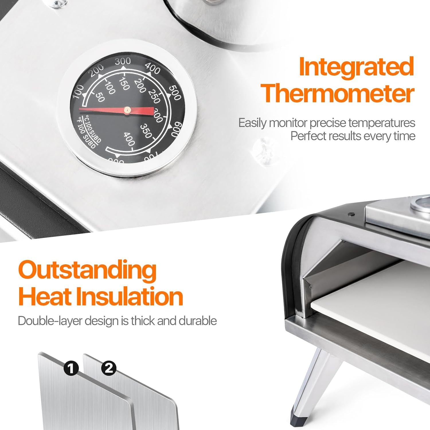 Pizza Oven 13 Inch Outdoor Wood Fired Portable Stainless Steel Pizza Oven with Pizza Stone for Family Outside Cooking Camping Backyard BBQ Pizza Maker Garden Kitchen(black13IN)