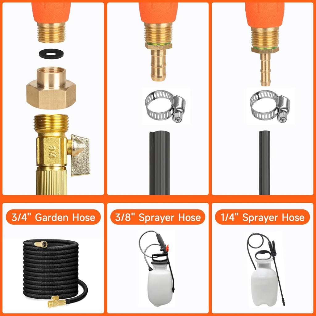 All Metal 44 Inches Replacement Sprayer Wand, Garden Hose Watering Wand with 3/4'' Brass Connector, 1/4" & 3/8" Brass Barb for Most Sprayer Hoses, Built-in Stainless Steel & 2 Hose Clamps