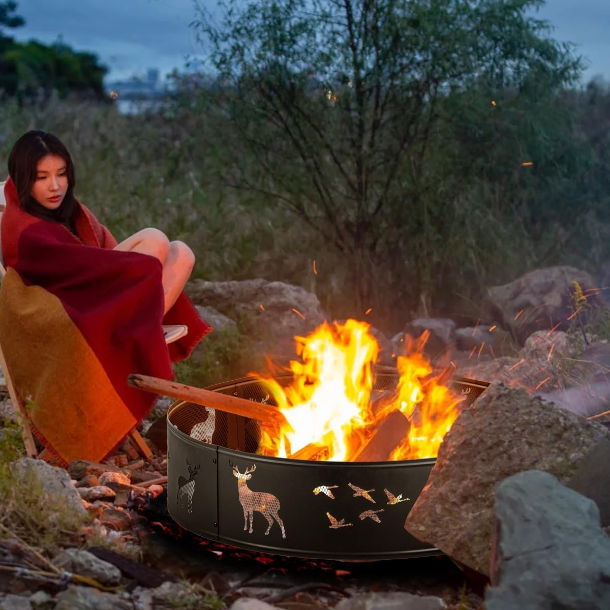 Fire Ring,Firepit Ring for Camping, Wood Burning Fire Pit for Outside,Yard,Garden,Outdoor Fireplace