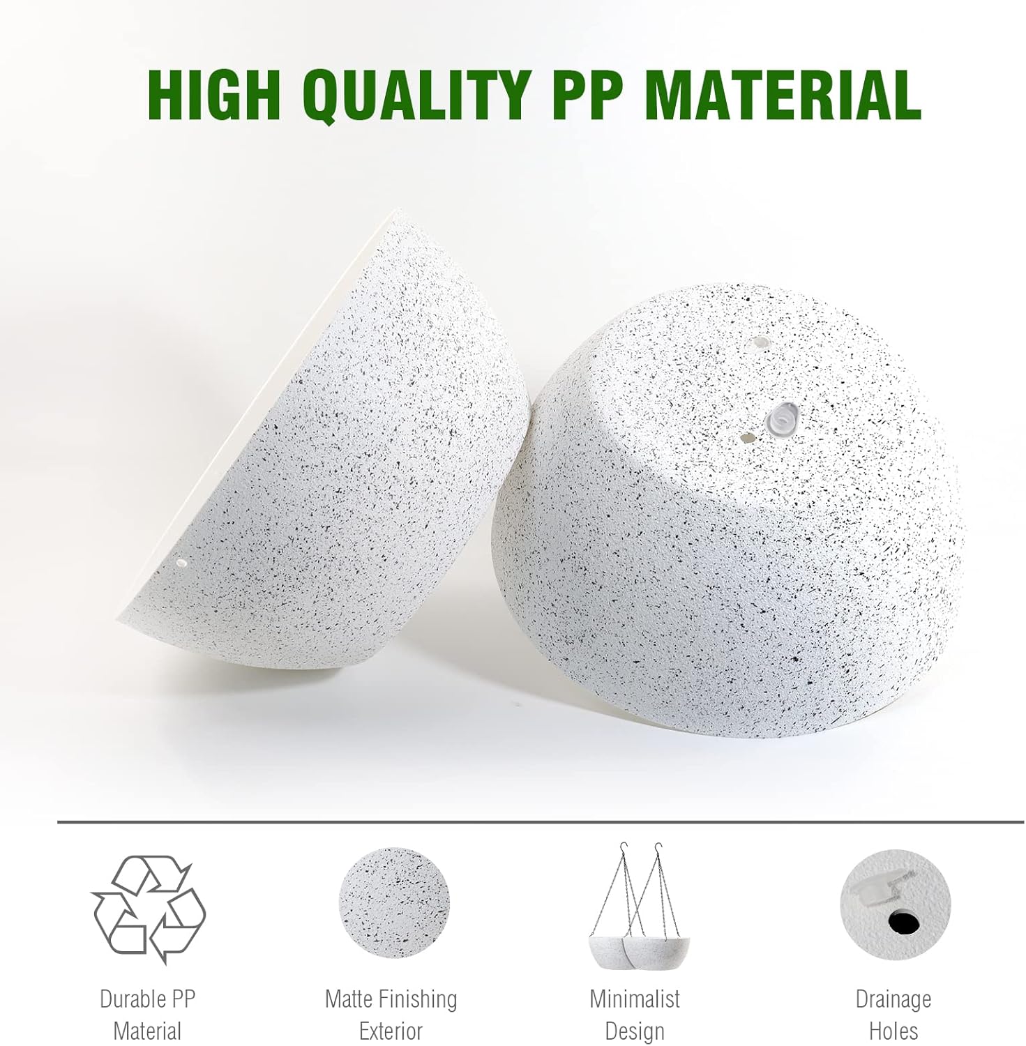10 inch Hanging Planters for Outdoor Indoor Plants with Drainage Holes and Chain, 2 Pack Round Hanging Flower Plant Pots for Garden Home Porch Decor, Speckled White