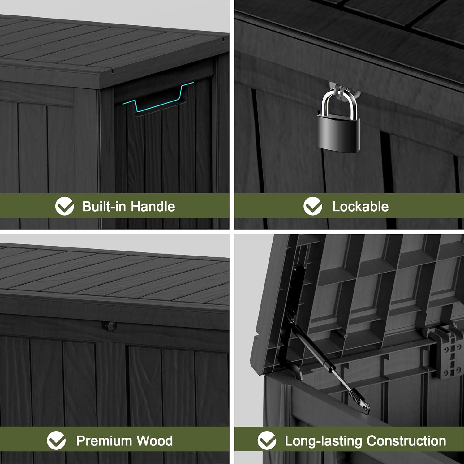 150 Gallon Waterproof Large Resin Deck Box Indoor/Outdoor Lockable Storage Container and Seating for Garden, Pool, and Patio (150 Gallon, Black)