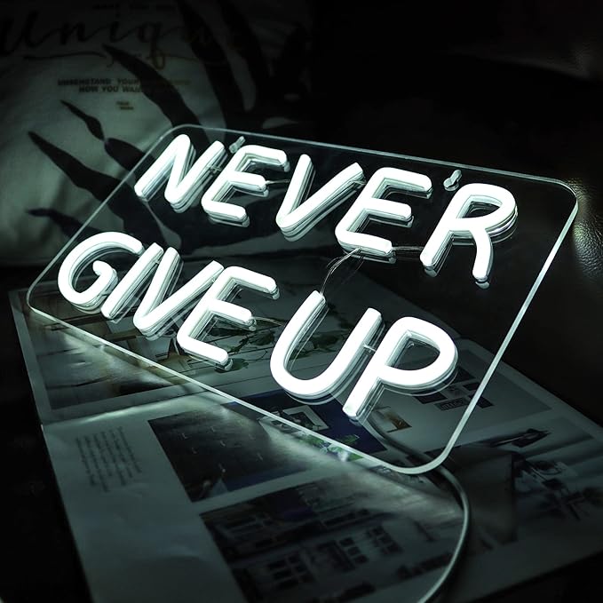 Never Give Up Neon Sign for Wall Decor,Inspire Slogan for Study Room Decoration,Wall Art Lighting As Gifts for Kids or Friends.