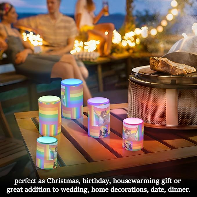 Vdsrup Flameless Candles Set of 2 LGBT Custom LED Candles with Timer Battery Operated Personalized Candle Lights Flickering with Remote for Home Bedroom Decor