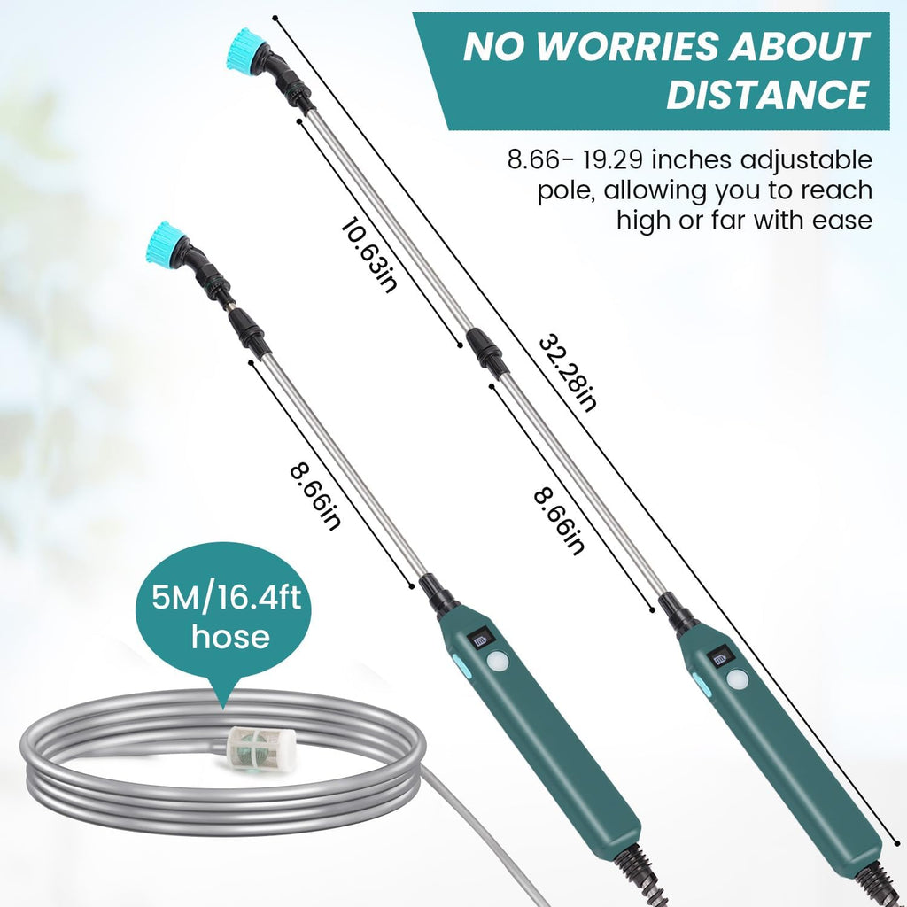 TOOVEM Electric Garden Sprayer with Battery Indicator,23.6inch Battery Powered Sprayer Wand with 16.4FT Hose,Rechargeable and Portable Spray Wand for Yard, Lawn and Garden(3 Nozzles)