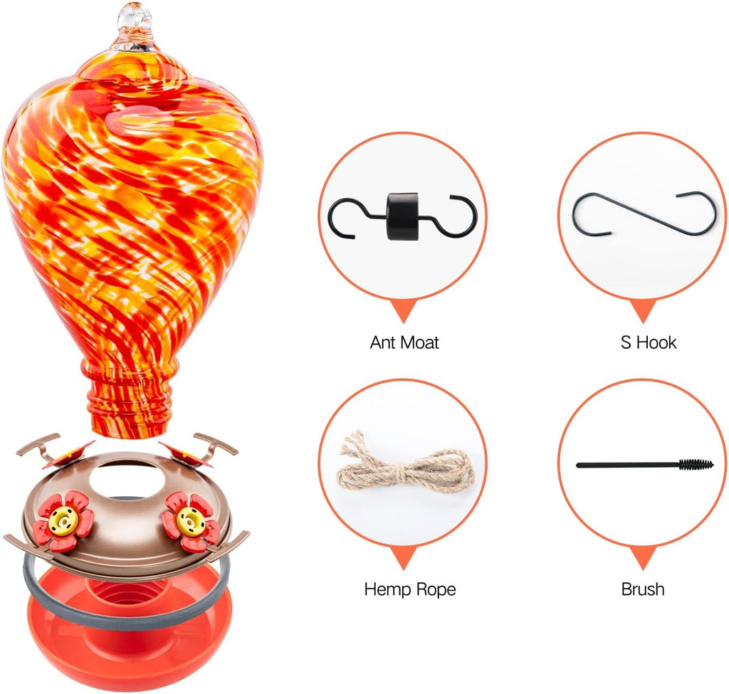 Muse Garden Hummingbird Feeders for Outdoors Hanging, Blown Glass Hummingbird Feeder, Hummingbird Gifts for Mom, Garden Backyard Decor for Outside, Unique Gifts Idea for Women, 34OZ, Daylight