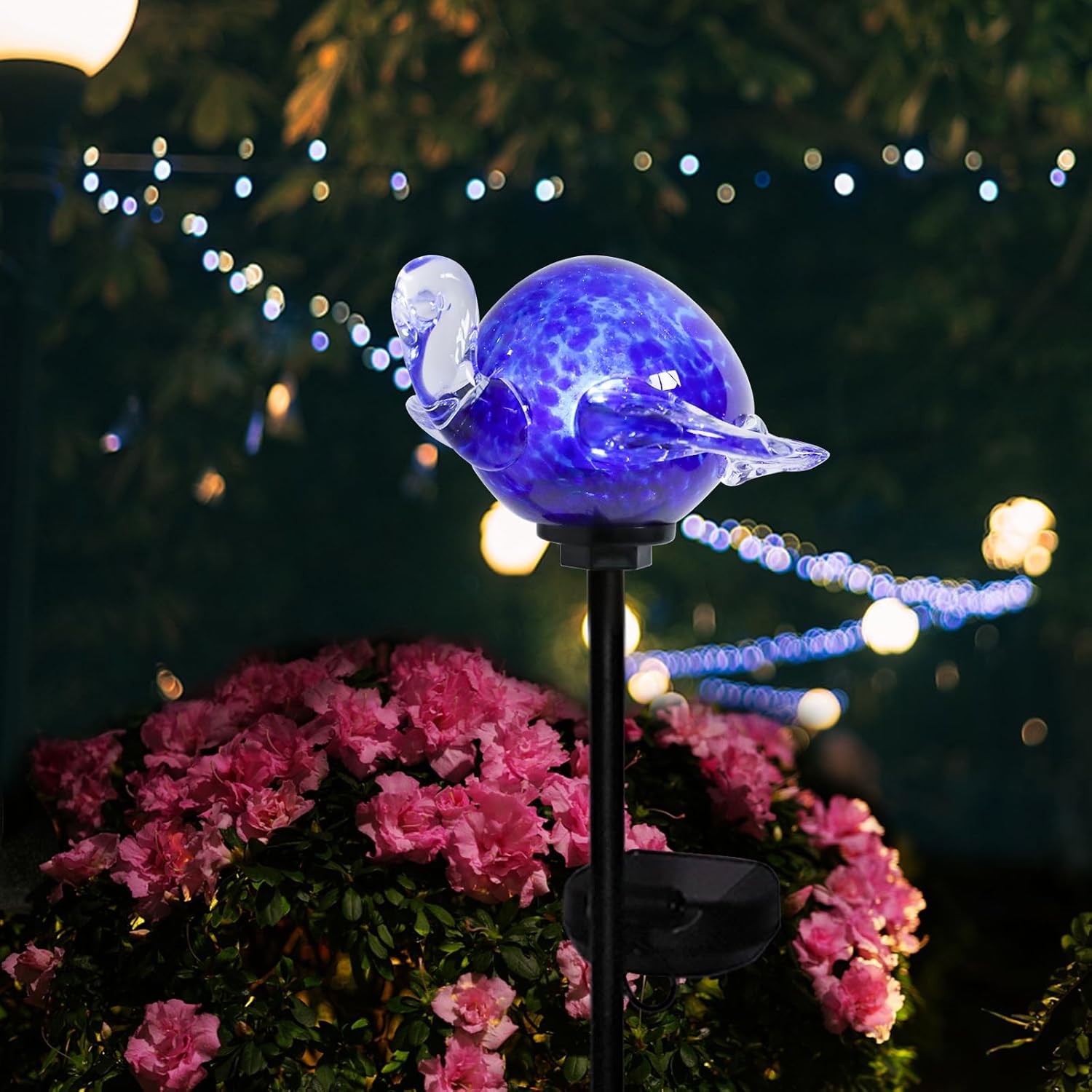 Afirst Decorative Solar Lights Outdoor Solar Turtle Stake Lights Hand Blown Glass Decorative Garden Pathway Light Outdoor Waterproof Glass Stakes Blue
