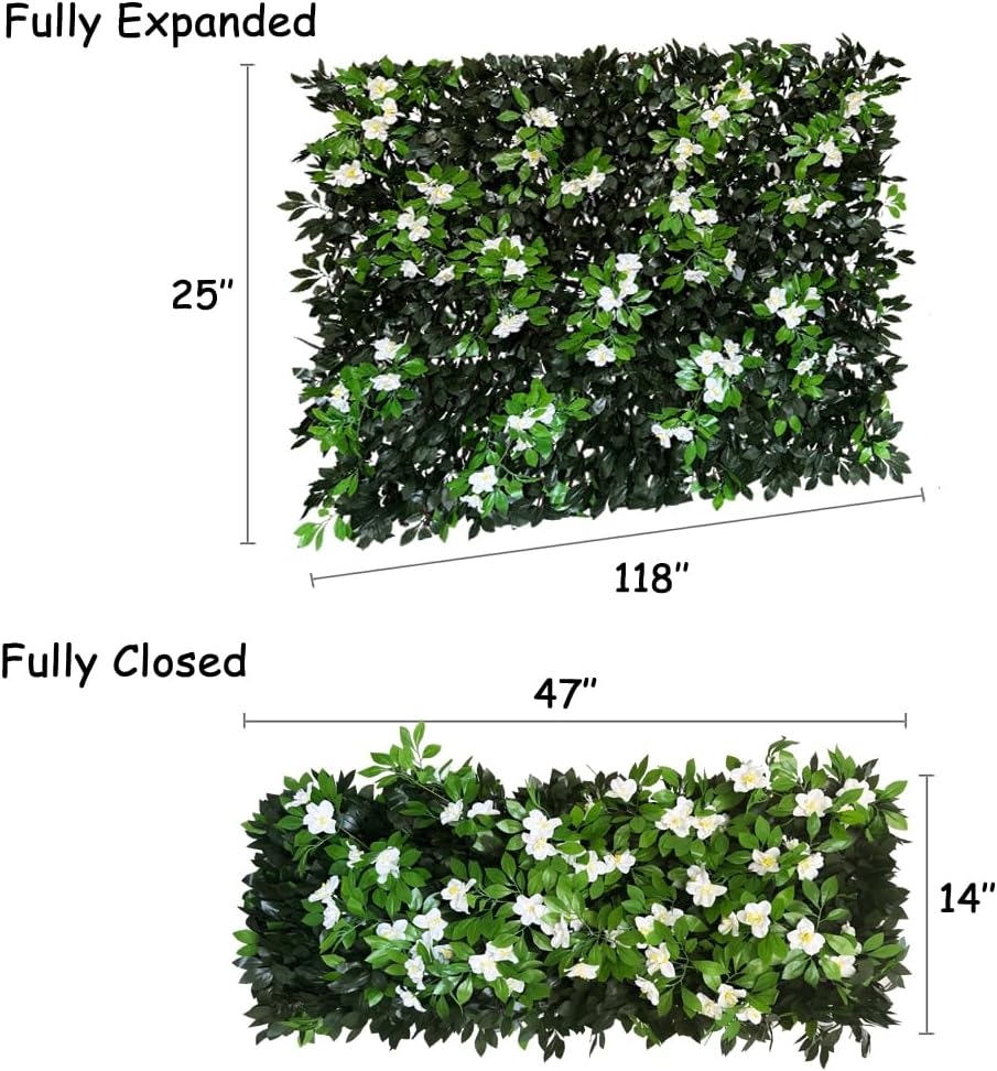 Expandable Fence Privacy Screen for Balcony Patio Outdoor,Decorative Faux Ivy Fencing Panel,Artificial Hedges (Single Sided Leaves) (1, Branches -White Fowers)