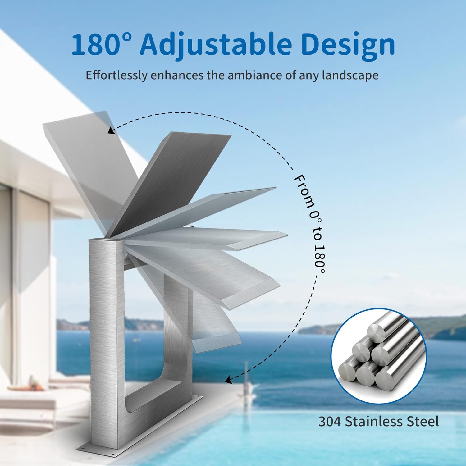 180° Rotating 304 Stainless Steel Waterfall Spillway, Swimming Pool & Garden Cascade Waterfall Fountain with Adjustable Spray Direction and Angle for Upscale Resorts, Luxury Residences