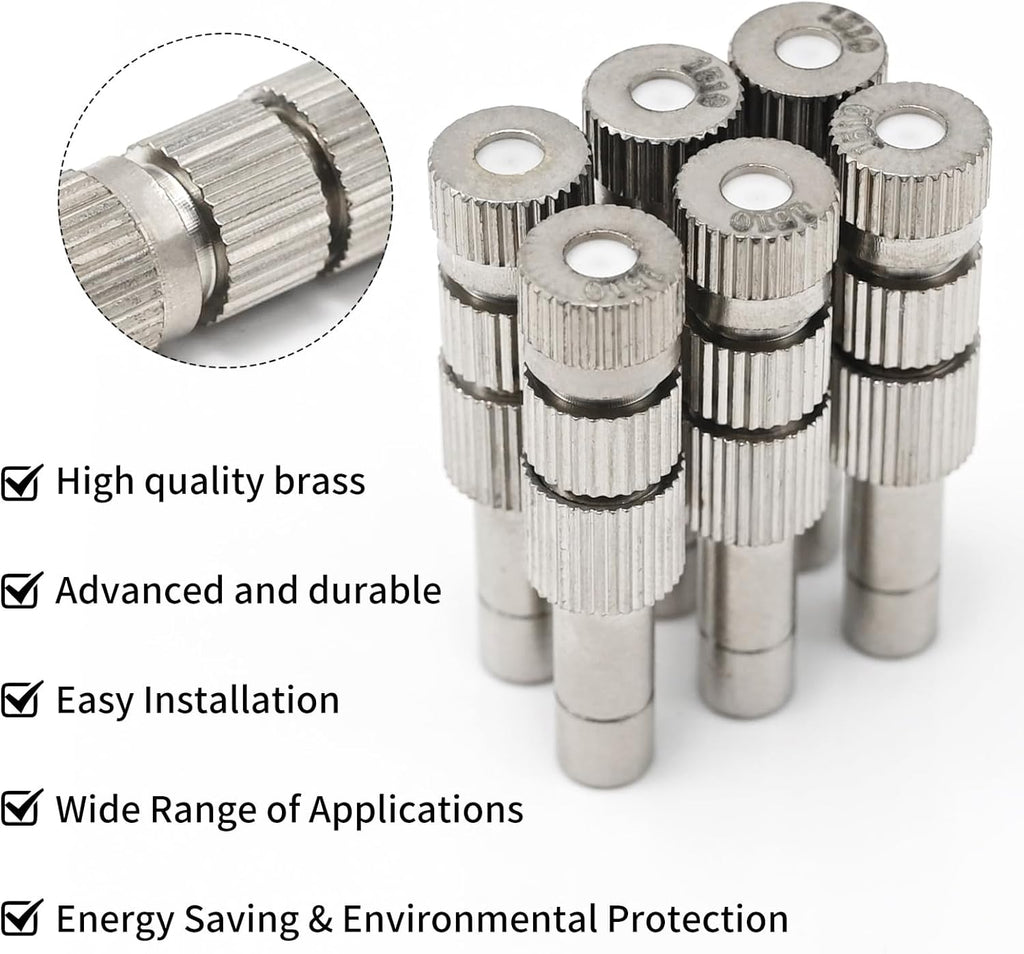 20pcs 6mm Brass Mister Nozzles with Filter, 0.006"/0.15mm Orifice Misting Nozzles for Outdoor Cooling System, Landscaping, Air Humidification, Greenhouse Irrigation