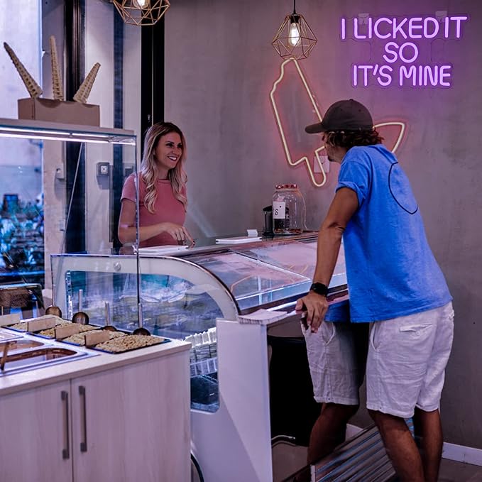 WLHOPE I Licked It So It's Mine Neon Sign Purple LED Neon Signs for Wall Decor, USB Connectivity Sexy Licked Neon Light for Bedroom Home Bar Club Hotel Party,Ice Cream Shop Dessert Store Neon Decor