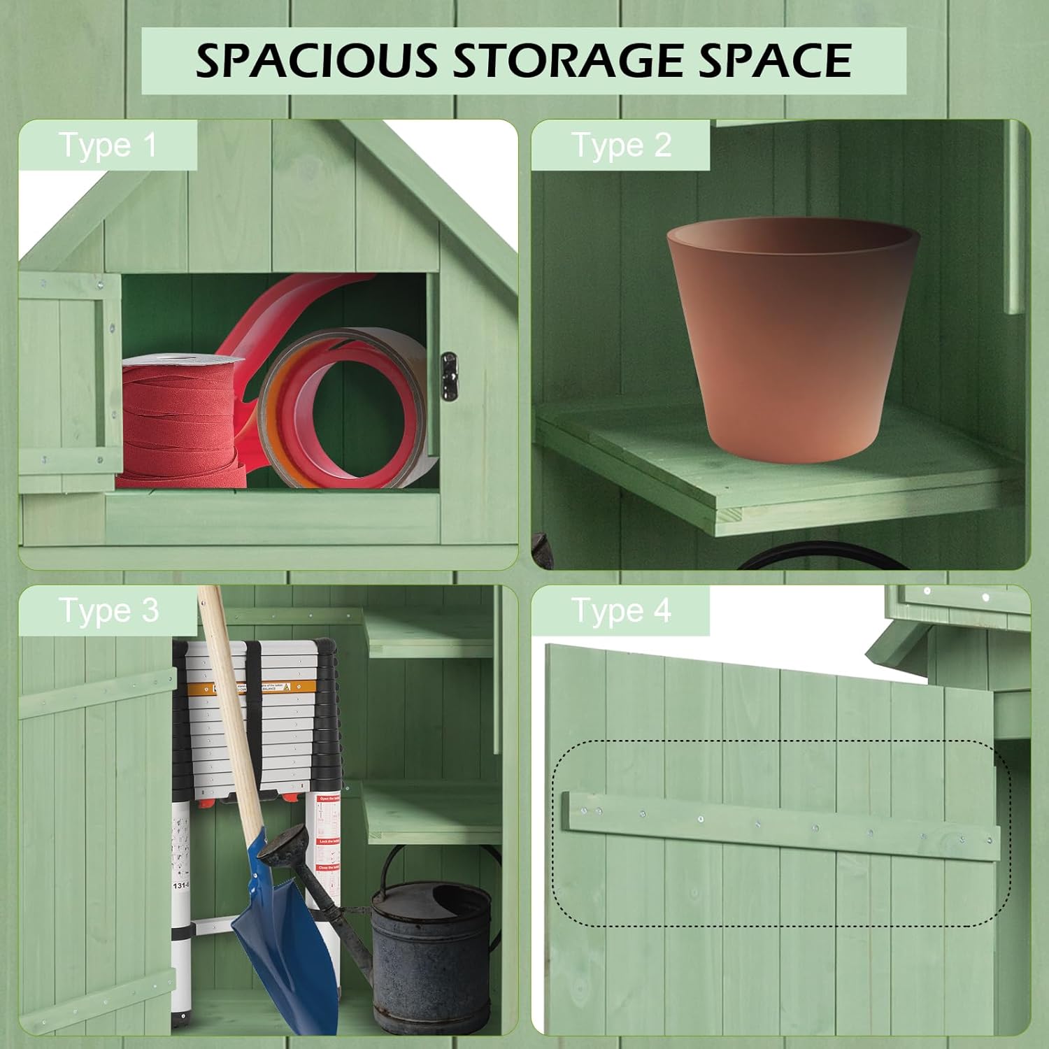 Outvita Outdoor Storage Cabinet, 70in Wooden Vertical Garden Tools Shed, Patio Storage Organizer with Latch & Waterproof Roof for Yard Deck Lawn Farmland Equipment(Green)