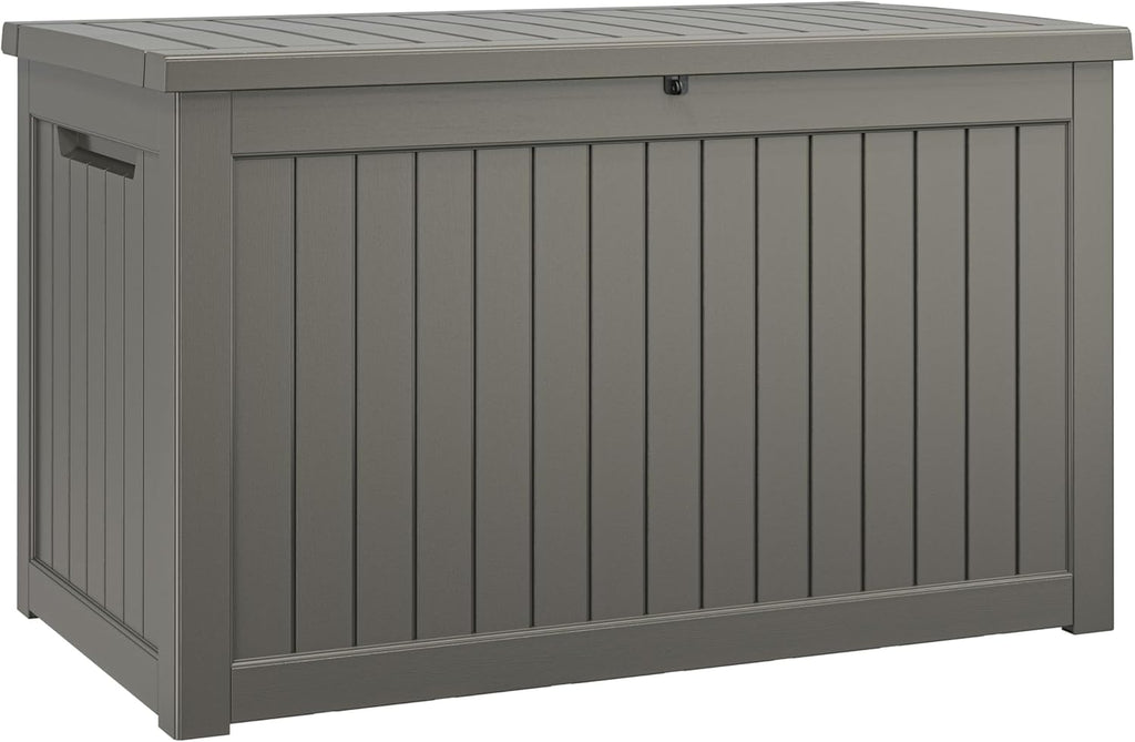 NUNU LAB 230 Gallon Large Resin Deck Box, Waterproof Outdoor Storage Box, Lockable Storage Bin for Patio Furniture, Garden Tools, Pool Accessories, UV-Resistant & All-Weather, Grey