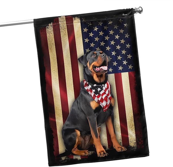 Flags-Rottweiler American Flag, House Flag (29.5" x 39.5")-USA House Garden Flags Premium Polyester-Decorative Outdoor Flags