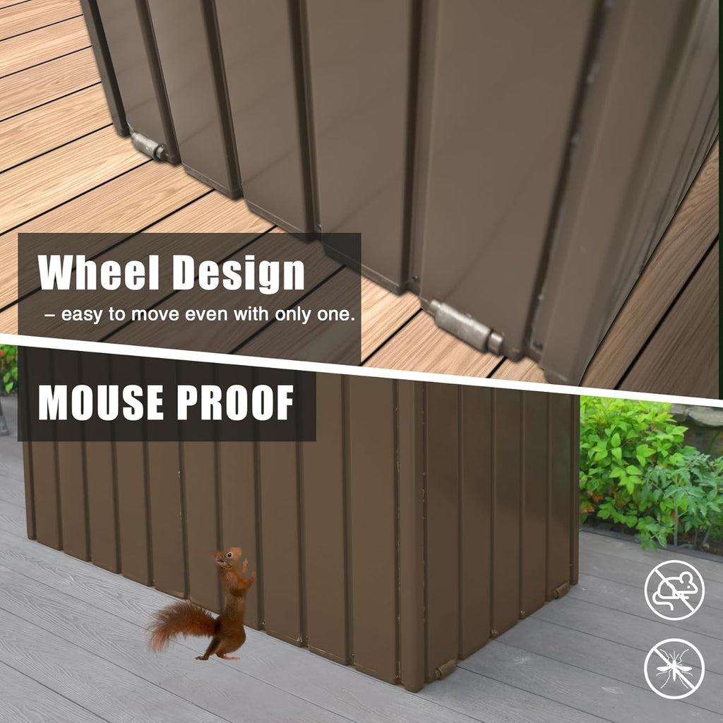 Domi Deck Box 200 Gallon, Waterproof Lockable Steel Outdoor Storage Container for Outside Cushions, Garden Tools and Pools Equipment