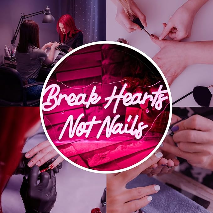 Break Heart Not Nails Neon Sign for Wall Decor,Neon Light Pink LED Neon Light for Bedroom Nails Salon Beauty Room Shop Decoration Gift