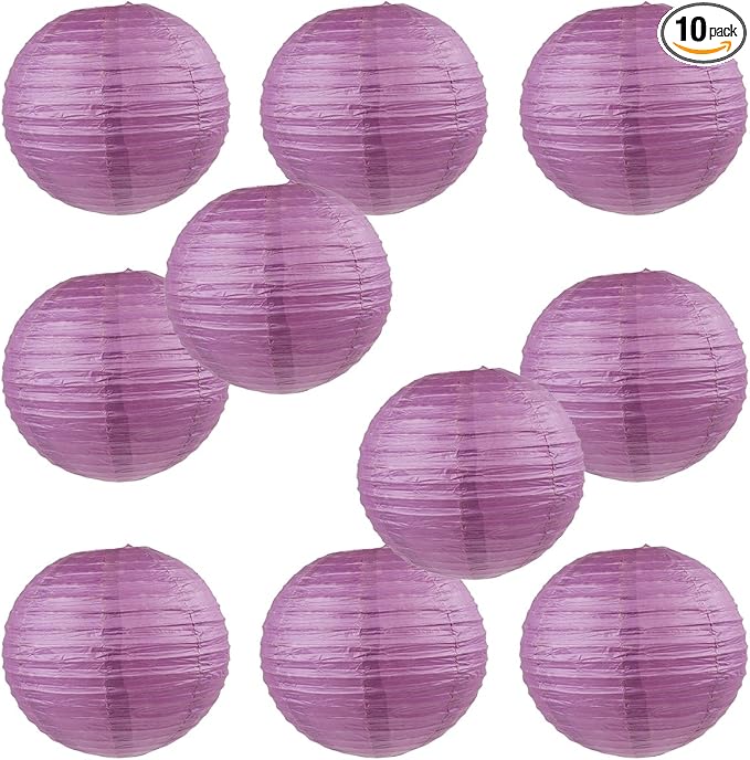 WYZworks - Round Paper Lanterns 10 Pack (Purple Plum, 14") - Hanging Paper Lanterns Lamp for Wedding, Birthday, Party and Home Decorations with 8", 10", 12", 14", 16" Option