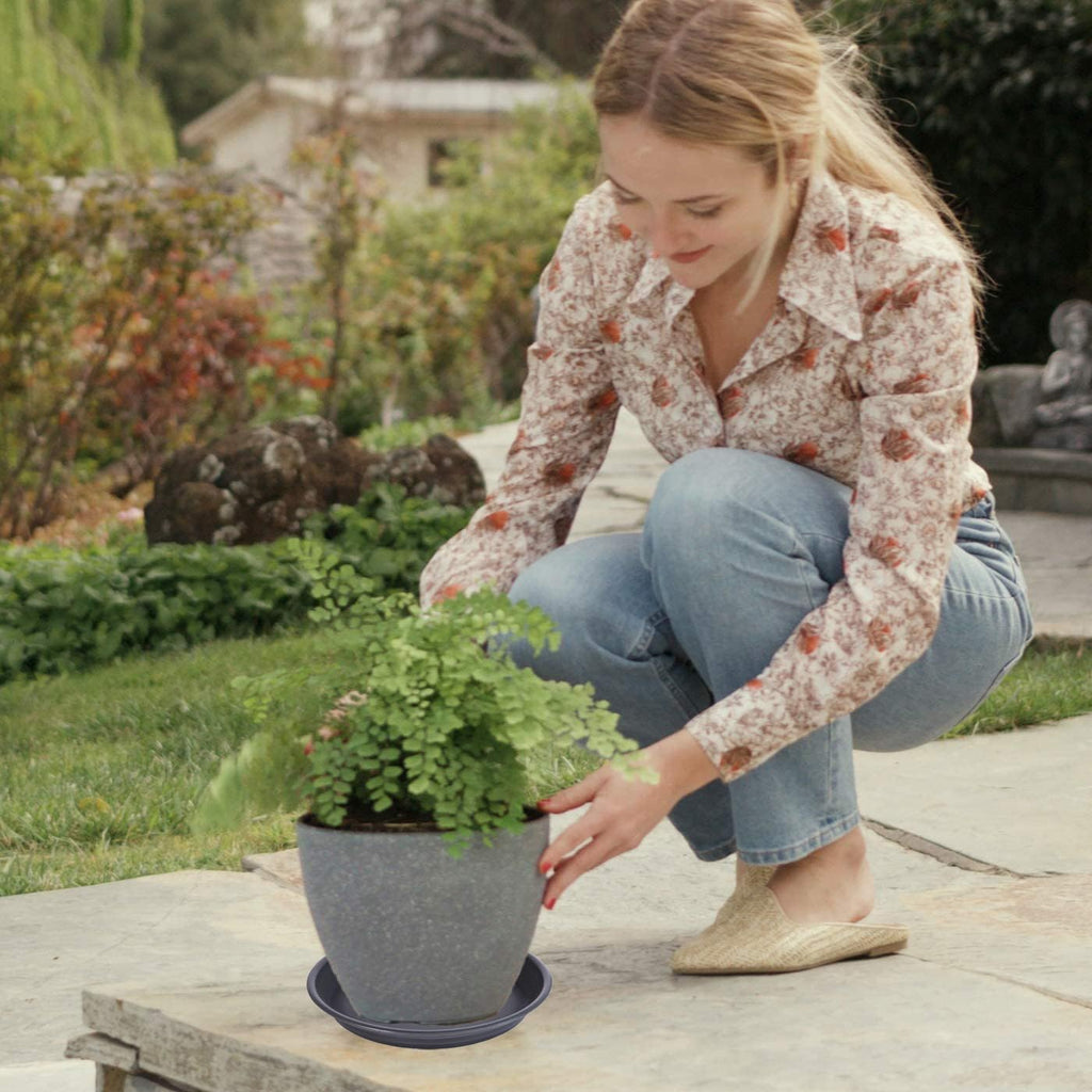 6 Pack Plant Saucer Drip Tray 11 12 inch, Pot Base for Plants Indoor, Plastic Flower Planter Saucers and Drip Trays for Outdoors, Heavy Durable Plant Plate Water Catcher (12", Dark Gray)