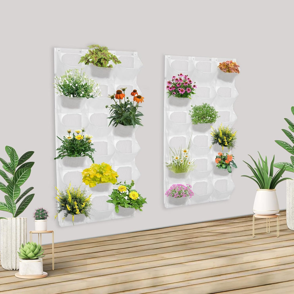 Wall Planter with 36 Pots, Vertical Garden Wall-Mounted Indoor & Outdoor Flower Pot Holder for Herbs, Vegetables, Succulents, Plastic Planter with Drainage Holes (White)