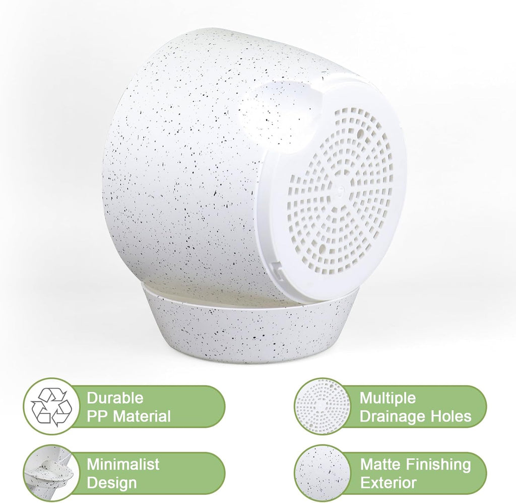 12 inch Large Self Watering Pots, Planter, Plant Pots with Multi Mesh Drainage Holes for Indoor Outdoor House Plants and Garden, Plastic Flower Pots with Deep Reservoir, Speckled White