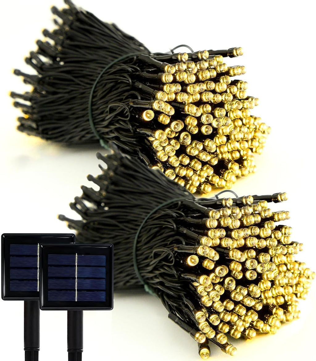 Solar String Lights 2 Pack, Outdoor Light Total 400 LED 144FT Solar Christmas Lights, 8 Modes Solar Lights Oudoor Waterproof for Tree Patio Yard Garden Christmas Parties Decoration (Warm White)