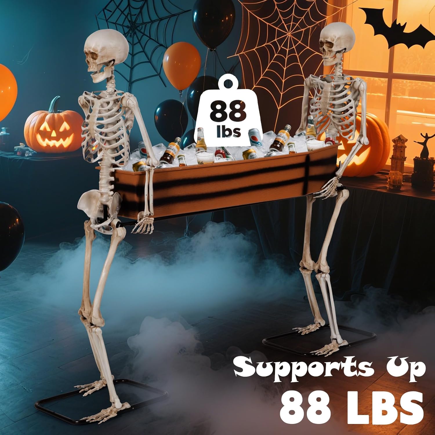 Quntis Halloween Outdoor Party Decoration - 5ft Skeleton Carrying Coffin [Last for Seasons] - Realistic Life Size Undead Pallbearers Drink Cooler - Spooky Graveyard Halloween Display
